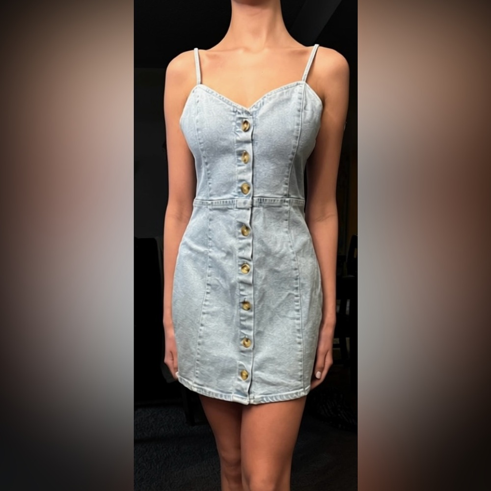 Zara Light Blue Button-Front Mini Dress